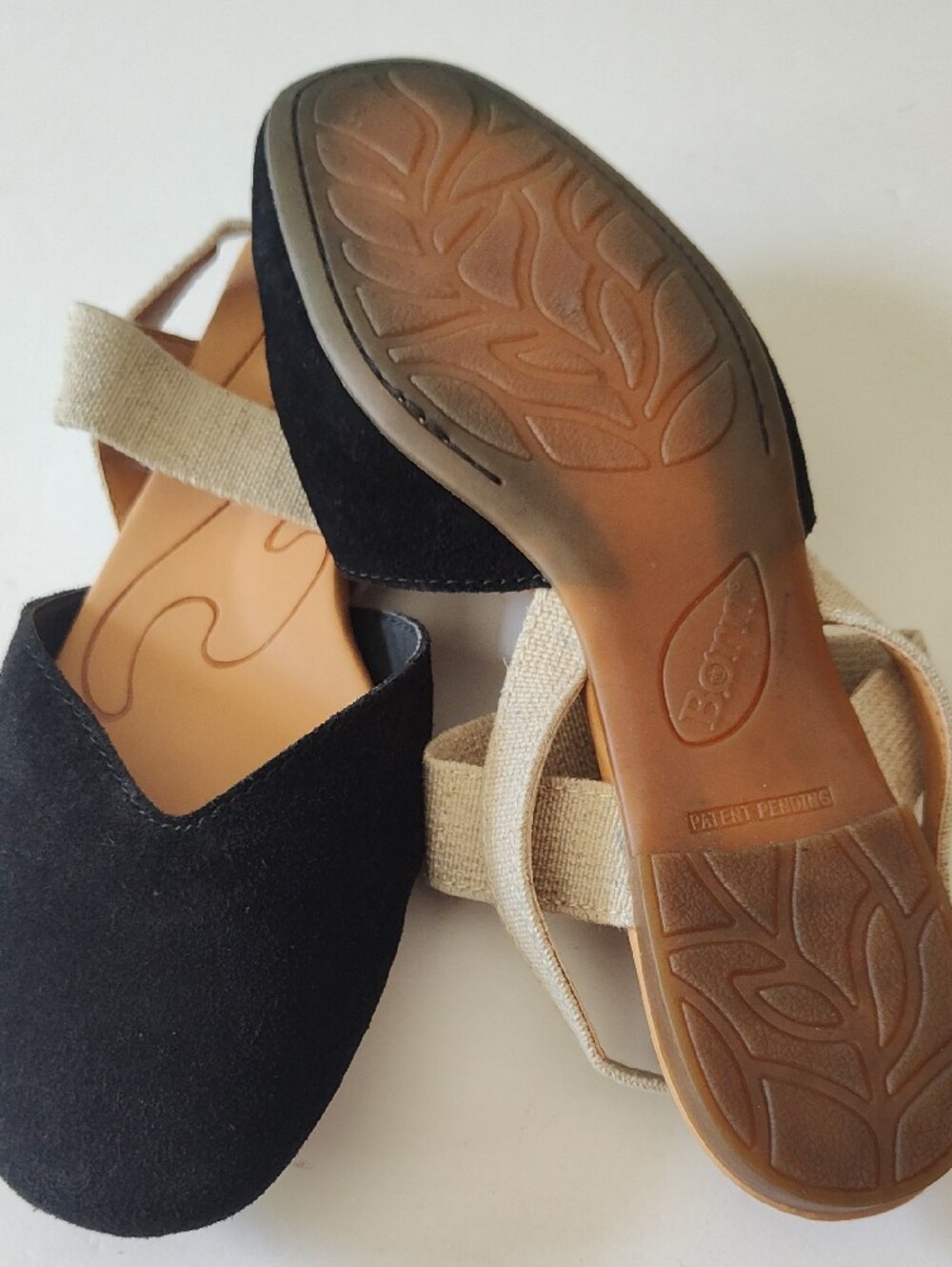 BORN Black Suede Ballet Flats with Tan Elasticized Straps Size 8 - Picture 5 of 9
